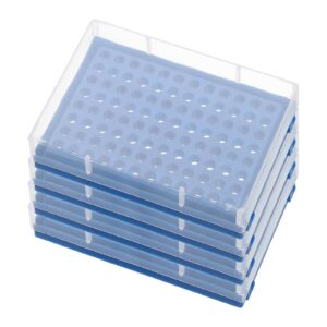 patikil 96 wells pcr tube rack for 0.2ml test strips tubes, 4pcs waterproof tubes filling tray centrifuge tube holder, blue