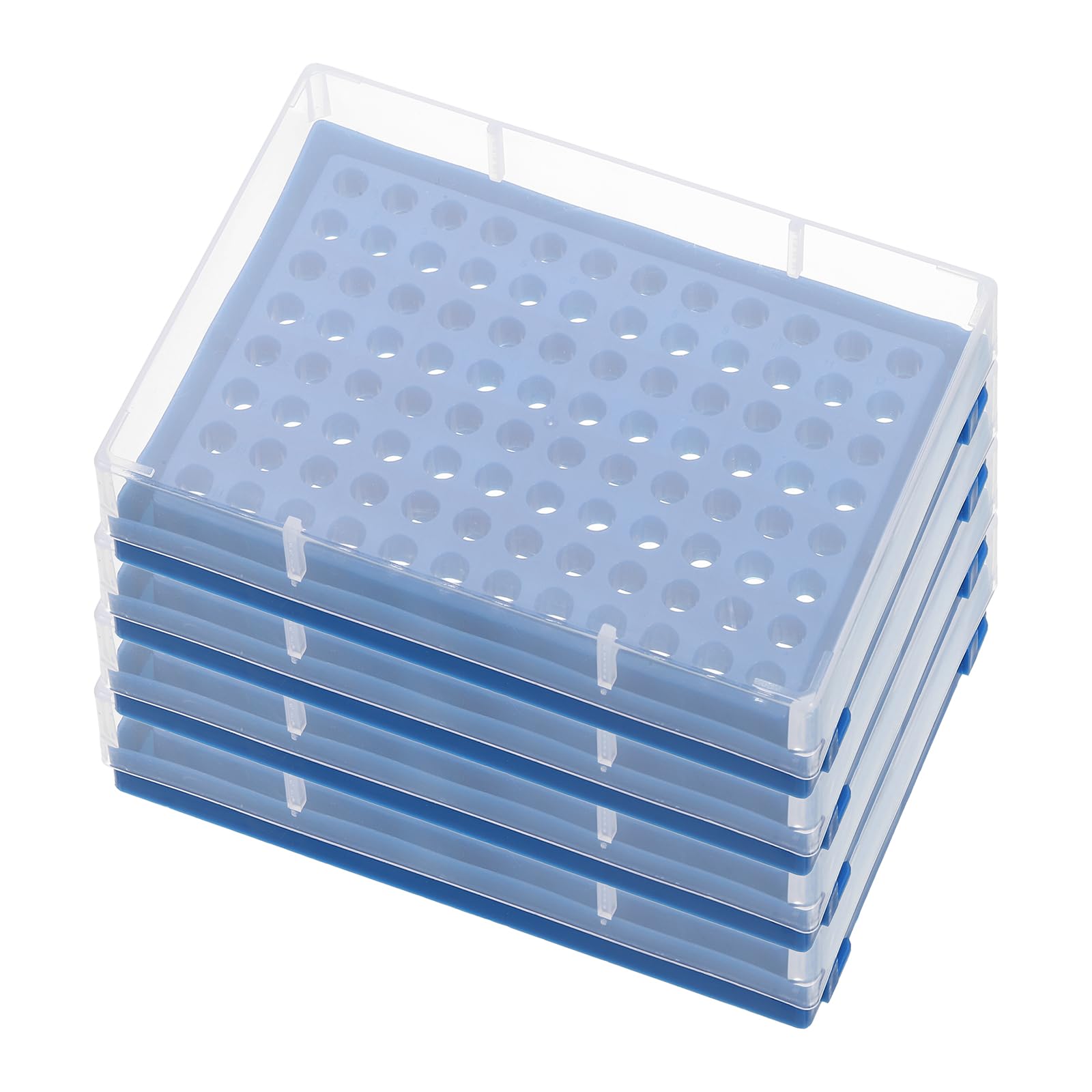 PATIKIL 96 Wells PCR Tube Rack for 0.2ml Test Strips Tubes, 4pcs Waterproof Tubes Filling Tray Centrifuge Tube Holder, Blue