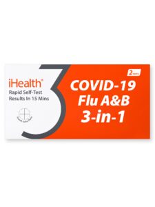 ihealth covid-19, flu a&b 3-in-1 antigen rapid test, results in 15 minutes, fda authorized otc flu & covid home test, with non-invasive nasal swab, easy to use & no discomfort (1 pack, 2 tests total)