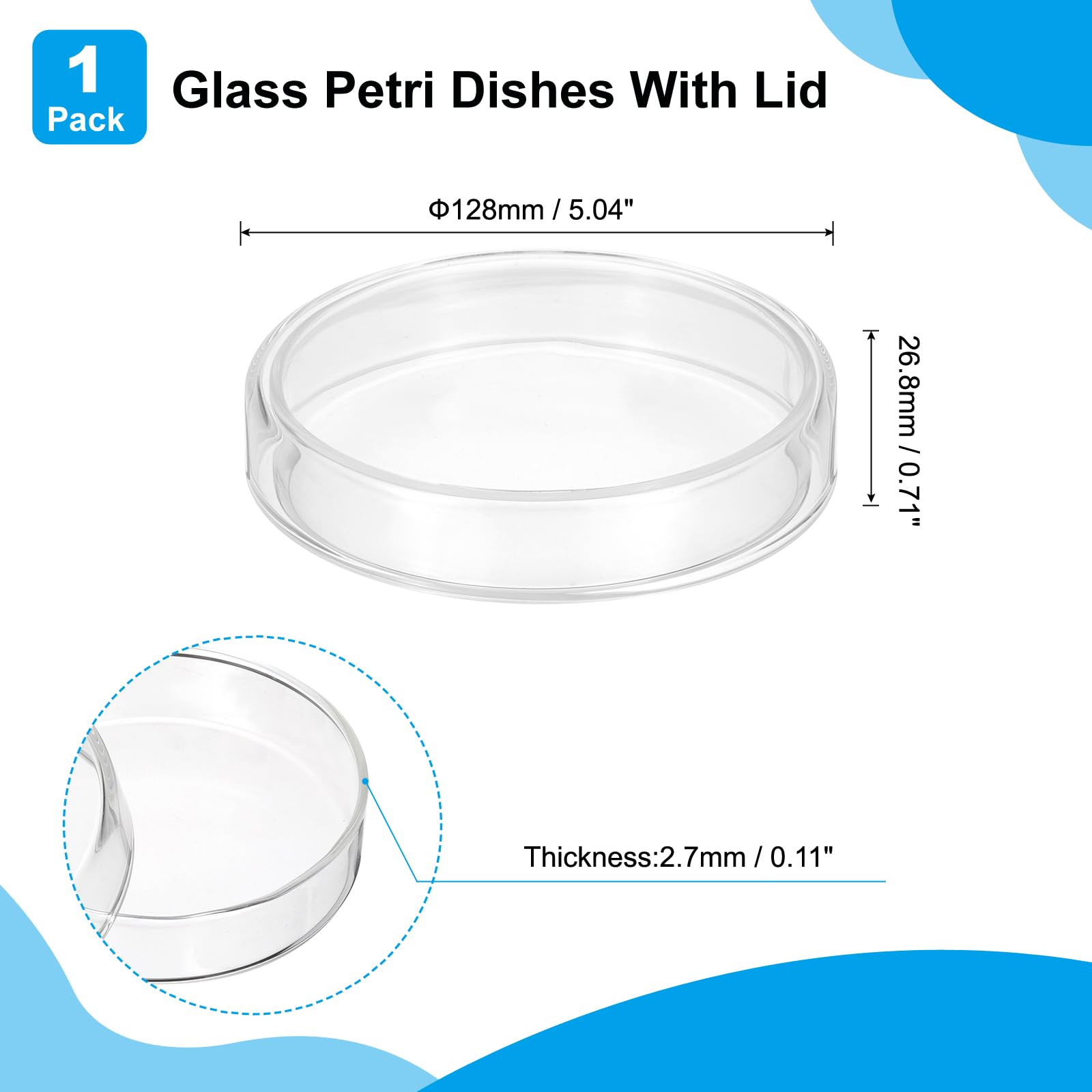 PATIKIL 120mm High Borosilicate Glass Petri Dishes with Lids, Petri Plates for Lab Science Experiment, Clear