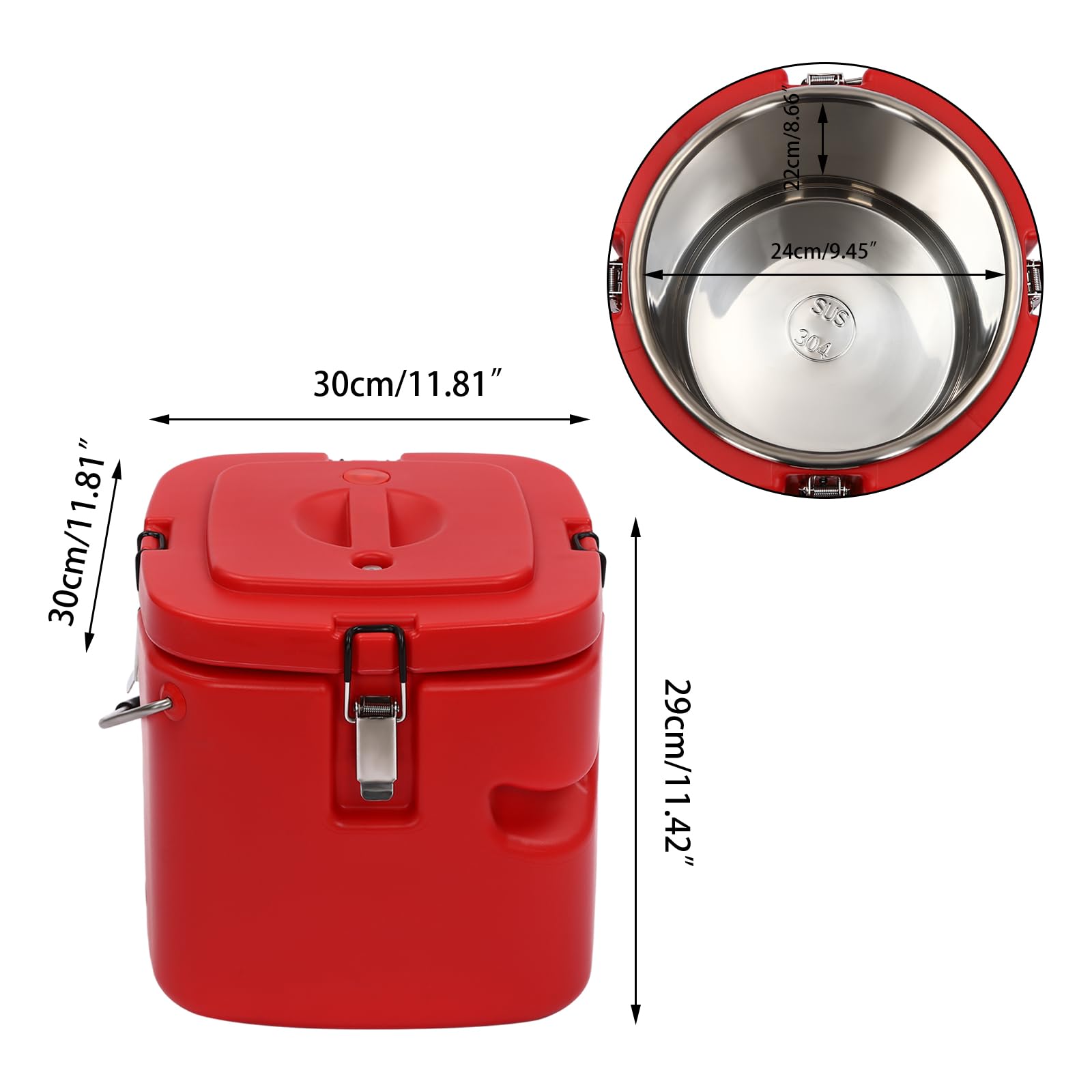 Insulated Soup Container, Commercial Food Warmer for Hot or Cold Food, 9.5L/2.5gal Hot Box for Catering, Stainless Steel Leakproof Lid Insulated Soup Container, with 4 Buckles & Handles & Lid