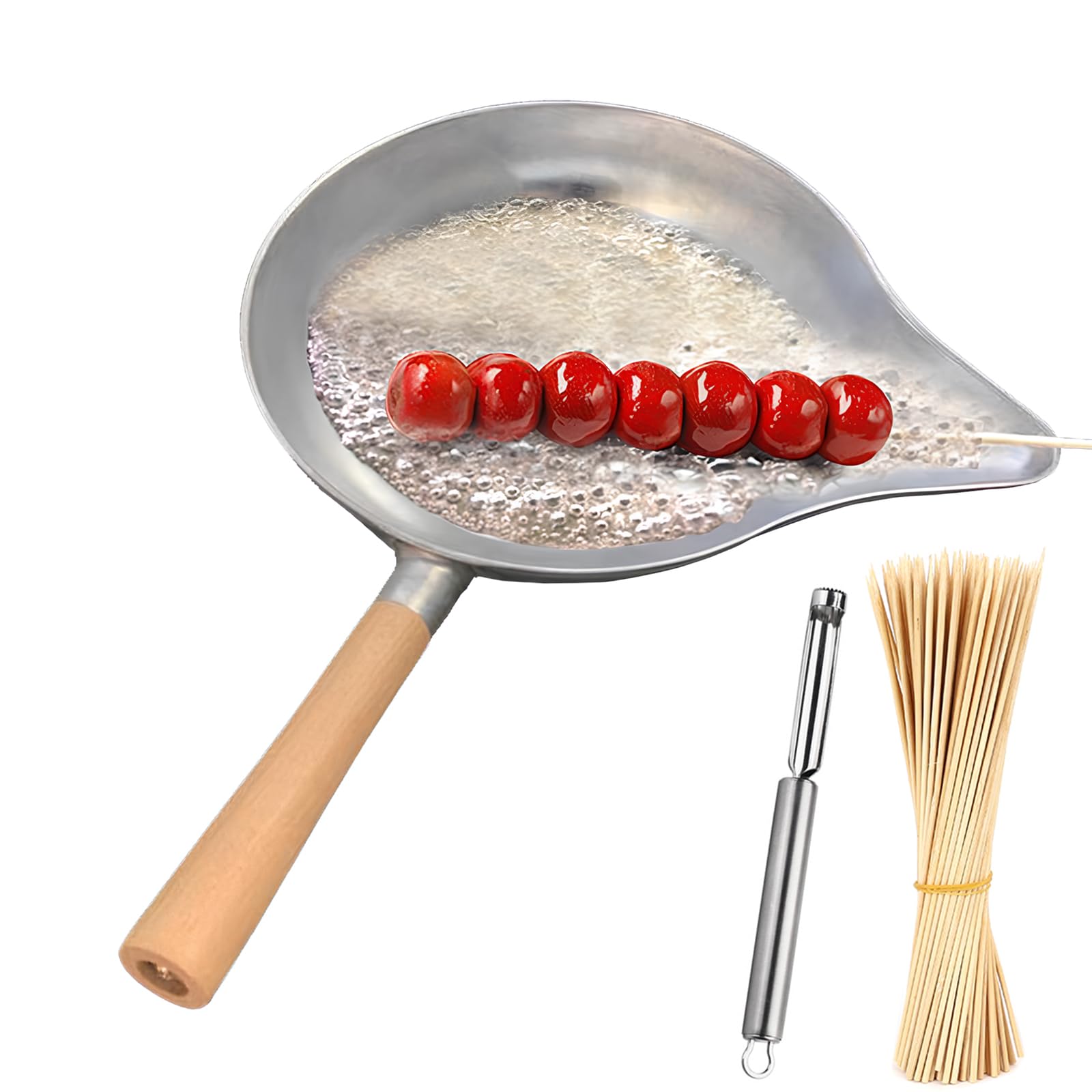 Xgxoz Candy Melting Pot, Tang Hulu Sugar Pan Sugar Dipping Pan Chocolate Melting Pot Candy Melter Candied Haws Heating Pot Iron Grilling Wok Melt Pan with Handle Aluminum pot, Silver