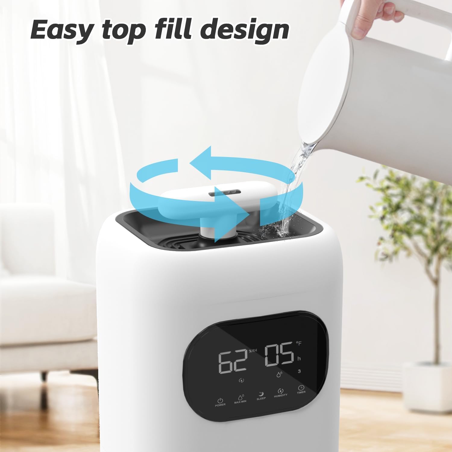 Large Humidifiers for Bedroom,2.3Gal/9L Ultrasonic Cool Mist Humidifier for Home, Easy Clean Humidifier with Remote &Timer, Quiet Tower Humidifier for Kids Room Plant Yoga(White)