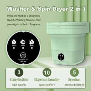 Mini Washing Machine, 11L Large Capacity, Foldable Portable Washing Machine with Spin Dryer, Small Collapsible Laundry Washer for Travel, Apartment, RV, Underwears, Socks, Baby Clothes, Green