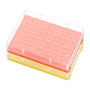 patikil 96 wells pcr tube rack for 0.2ml test strips tubes, 2 pcs waterproof tubes filling tray centrifuge tube holder, yellow, orange