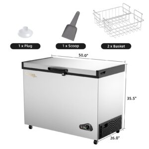 rosmena Commercial Chest Freezer - 14.2 Cu.Ft Deep Freezer with Lock, Ice Scoop, Removable Baskets, Temp Rang 0.4°F To 50°F, Quiet Energy Saving Freezer for Ice Cream, Bulk Storage, Silver