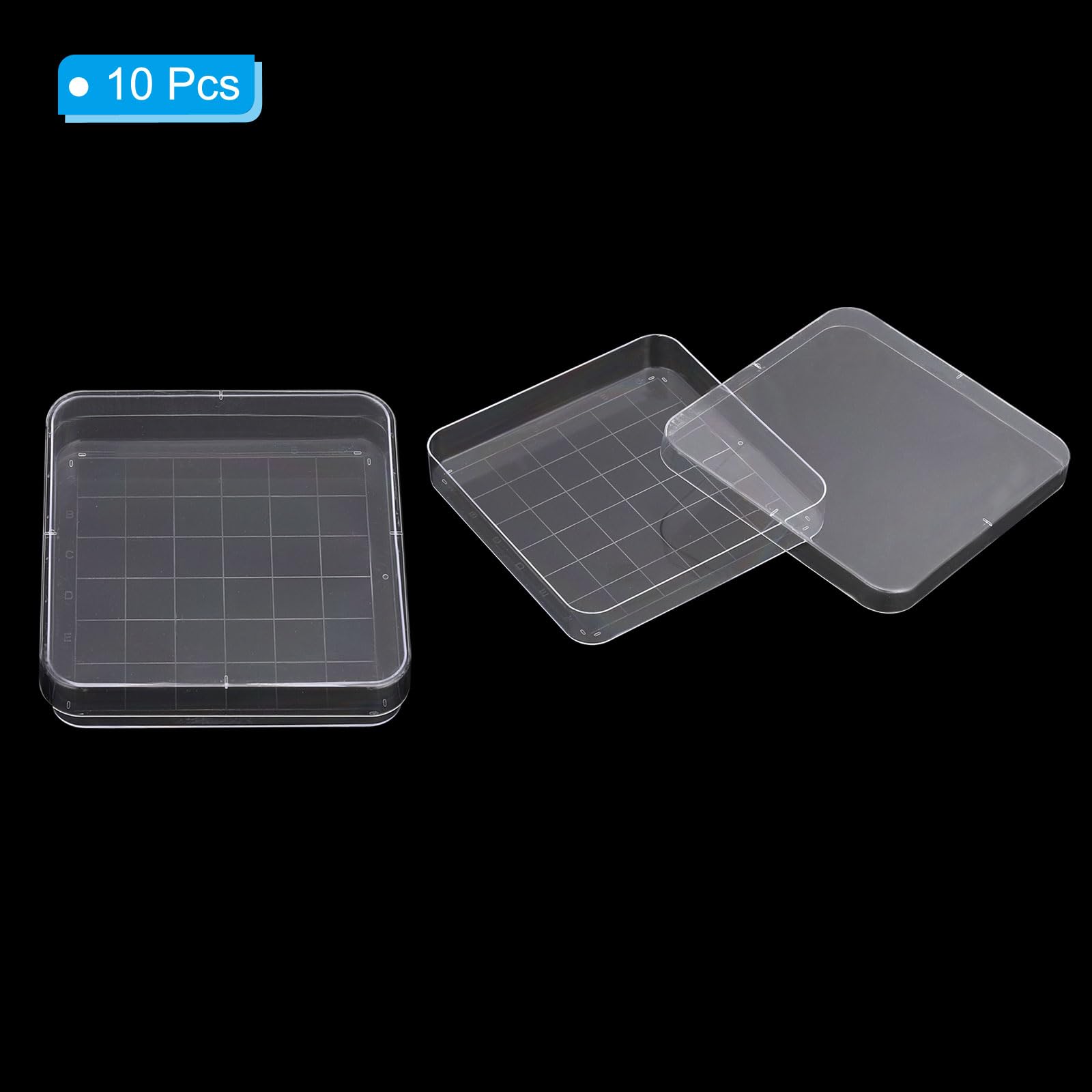 PATIKIL 100mm Plastic Petri Dishes with Cover, 10 Pcs Grid Squares Petri Plates Tissue Culture Plate for Lab Science Experiment, Clear