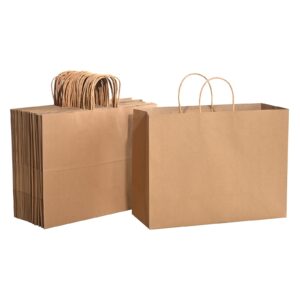 brothersbox large brown paper bags with handles 50pcs kraft gift bags bulk, 16 * 6 * 12 inch for birthday party grocery retail shopping business