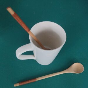 Handmade Wooden Long Handle Coffee Spoon Stirrer with Khaki Cable Tie, Retro Honey Jar Spoons Teaspoon Tea Stirring Spoon (2 Pack)