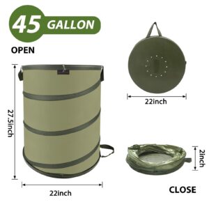 YUDI & GARDEN Hard Bottom 45 Gallon-Collapsible Garden Bag,Collapsible Trash Can,Pop Up Trash Can for Camping,Pop Up Garbage Can,Pop Up Leaf Barrel,Reusable Yard Waste Bags for Patio,Leaf,Lawn,Camp