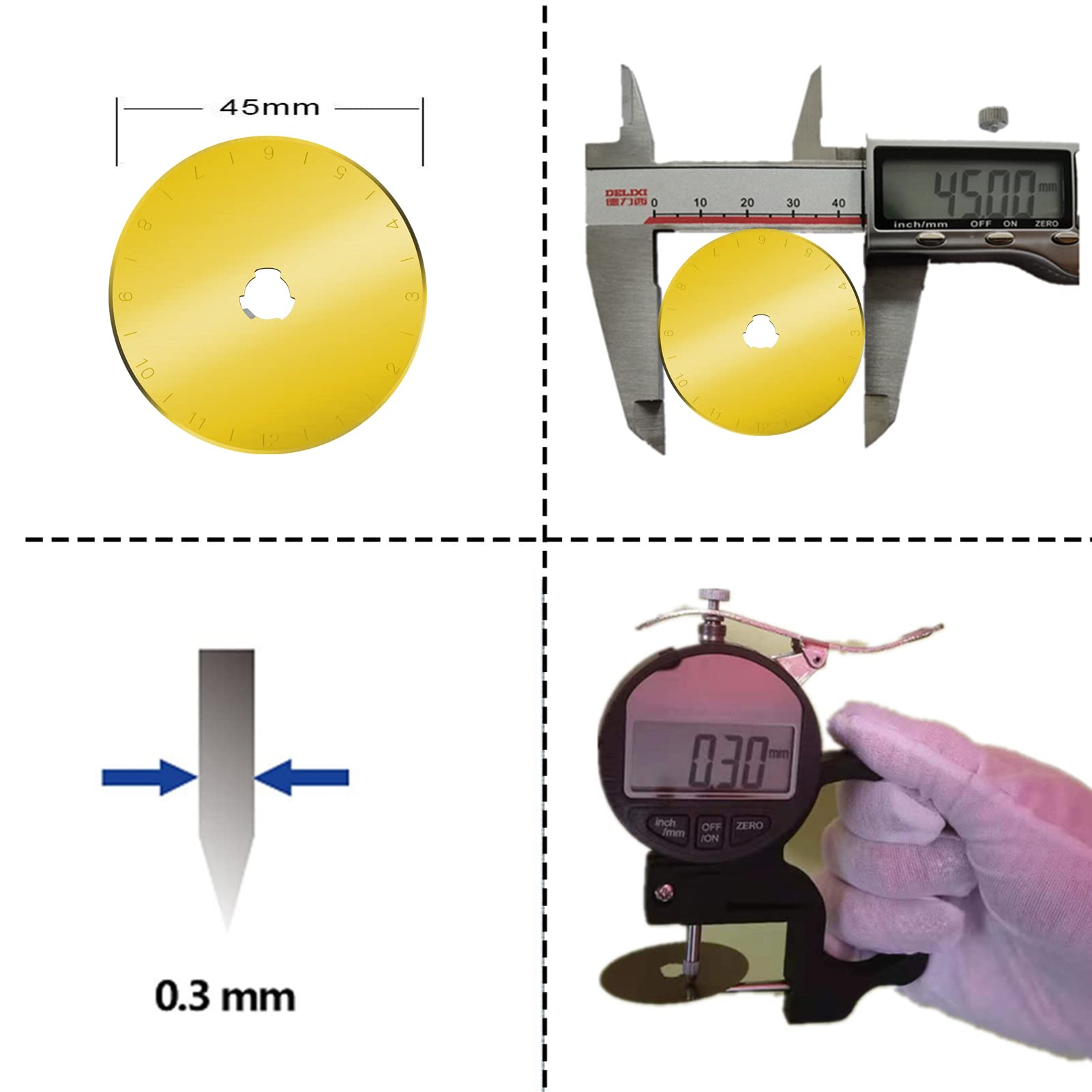 Rotary Cutter Blades, 45mm Replacement Blades 5Pack,Fits Fiskars,OLFA,Martelli,Dremel,Truecut,DAFA,Fabric Cutting Blades Refill for Quilting Scrapbooking Sewing Arts &Crafts,SKS-7,Titanium Coated