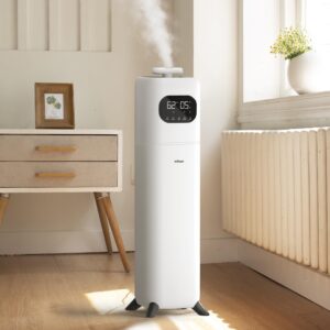 large humidifiers for bedroom,2.3gal/9l ultrasonic cool mist humidifier for home, easy clean humidifier with remote &timer, quiet tower humidifier for kids room plant yoga(white)