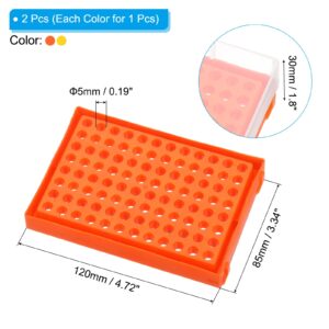 PATIKIL 96 Wells PCR Tube Rack for 0.2ml Test Strips Tubes, 2 Pcs Waterproof Tubes Filling Tray Centrifuge Tube Holder, Yellow, Orange