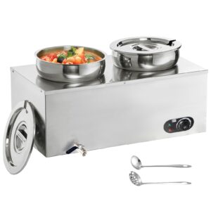 gaomon commercial soup warmer 1200w commercial bain marie, steam table food warmer electric countertop station with large stainless steel 2x7.4qt round pots 86-185°f for restaurants, parties, buffets