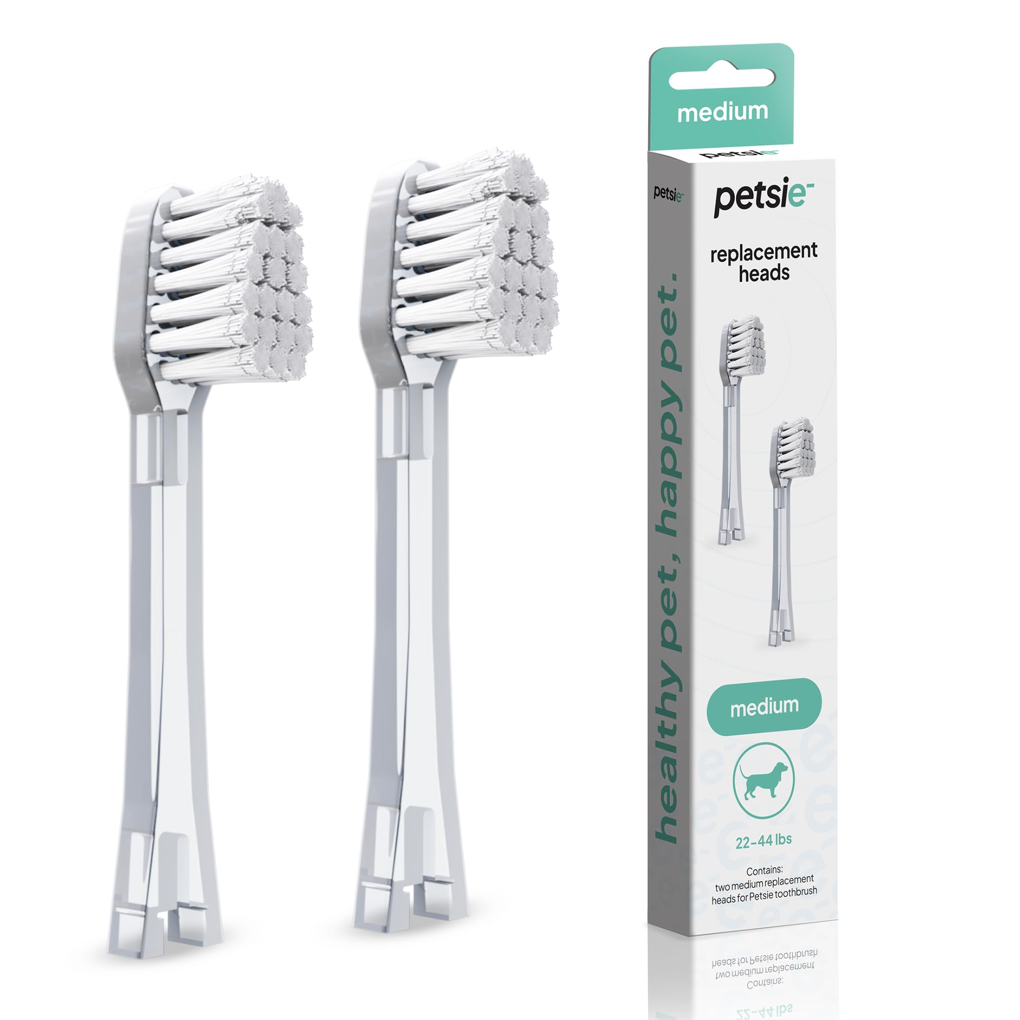 Petsie Dog Toothbrush Replacement Heads | 2 Pack | Replace Every Three Months | Reduces Bad Breath | Compatible with Petsie Toothbrush Only (White, Medium Dogs)