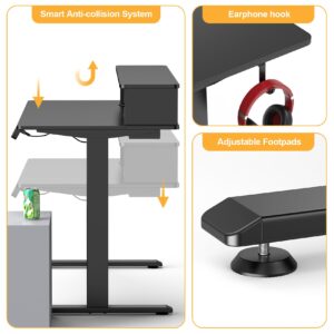 Mr IRONSTONE Standing Desk, 47 x 24 Inches Electric Height Adjustable Desk with 3 AC Outlets & 2 USB Ports, Stand Up Desk with 2 Drawers and Large Monitor Stand, Black