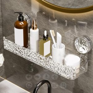 ehnoge No Drill Clear Wall Caddy, 2024 New Wall Mounted Organizer Shelf Light Luxury Style Glacier Pattern Suction Cup Shelf, Drill Free Removable Caddy Shower Organizer (Clear, Triangle)