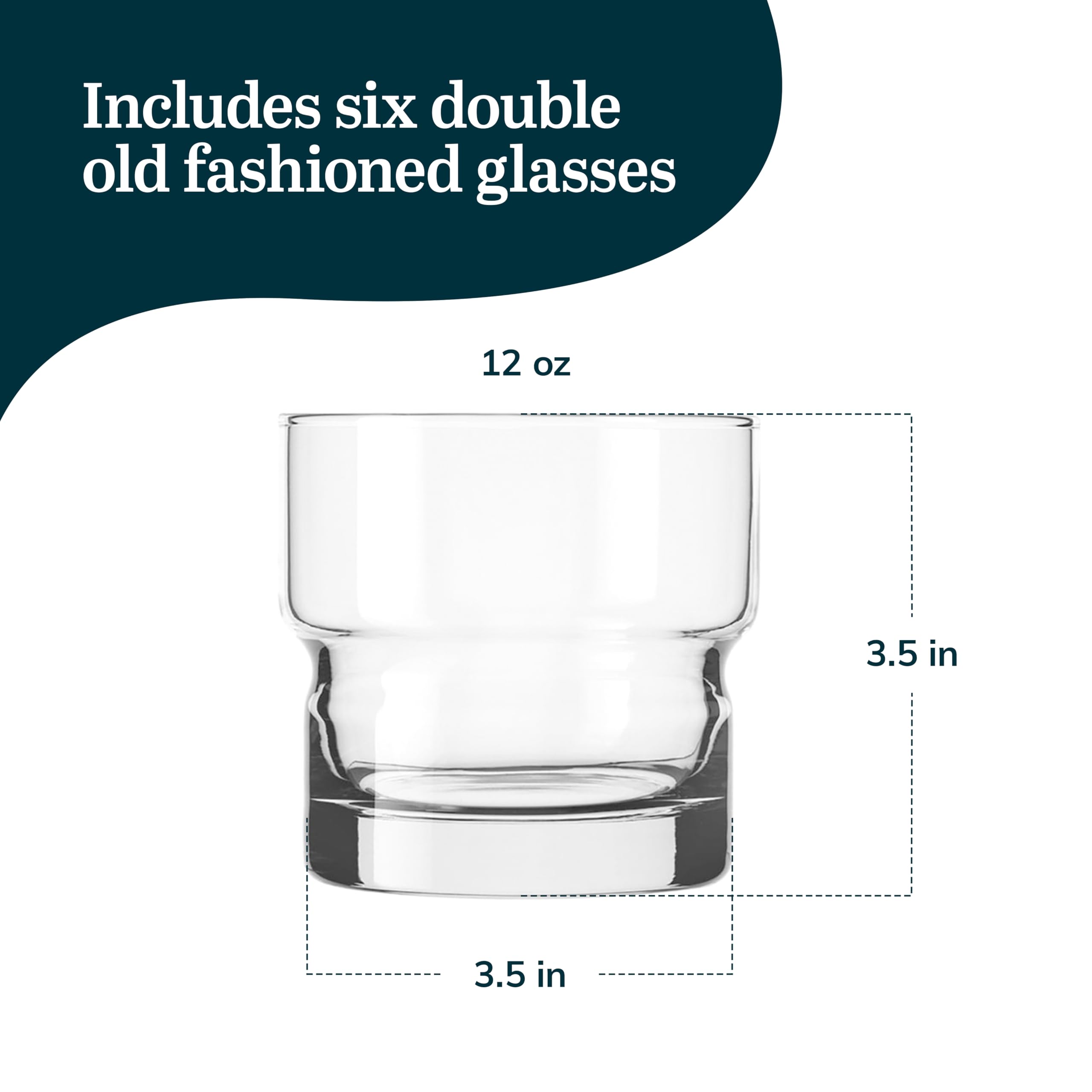 Libbey Newton Stackable Double Old Fashioned Glass, 12 ounce, Set of 6