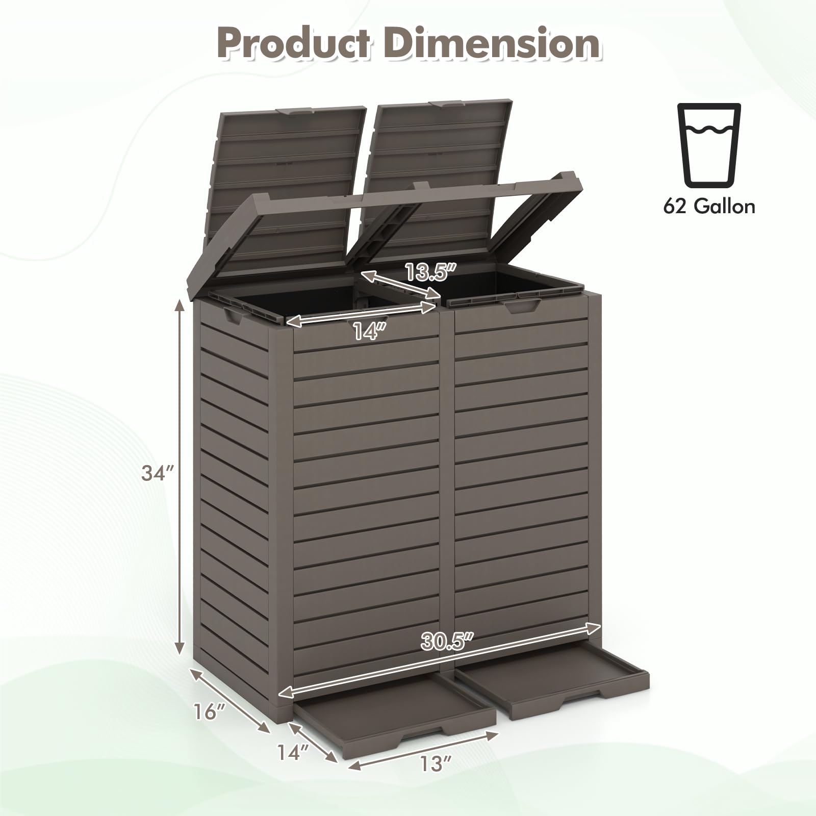 Goplus 62 Gallon Outdoor Trash Can, Waterproof Double Bucket Waste Bin w/Tiered Lid, Drip Tray, Cut-Out Handle, Large Classified Outside Garbage Bin for Garden, Backyard, Deck, Kitchen