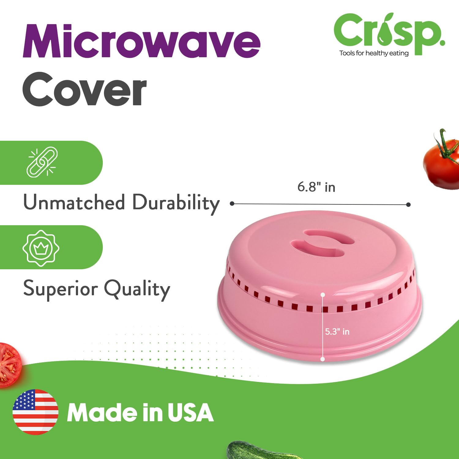 Crisp Pink Microwave Splatter Cover – Microwave Cover for Food, Plates & More – Splatter-Proof Microwave Lid & Accessories – Durable Food Cover for Microwave Oven – Easy-Clean Microwave Dish Cover