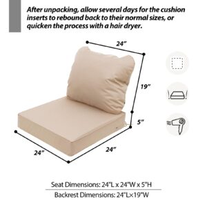 AAAAAcessories Outdoor Deep Seat Cushions 24 x 24 x 5 Inch, Waterproof Replacement Chair Cushions for Patio Furniture, Beige