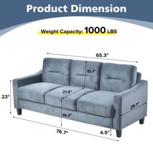 YOPTO 3 Seats Sectional Velvet Sofa with Thickened Cushions and Backrest,Versatile Comfy Couch w/Tapered Legs & Detachable Design,for Living Room,Bedroom,Office,Small Space,Blue Grey