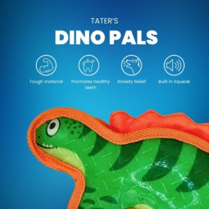 Tater's Dino Pals -Dog Chew Toys for Aggressive Chewers, Indestructible Dog Toys for Aggressive Chewers, Tough Dog Toys for Large Dogs, Squeaky Dog Toys, Strong Dog Toys, Super Chewer - Large - Green