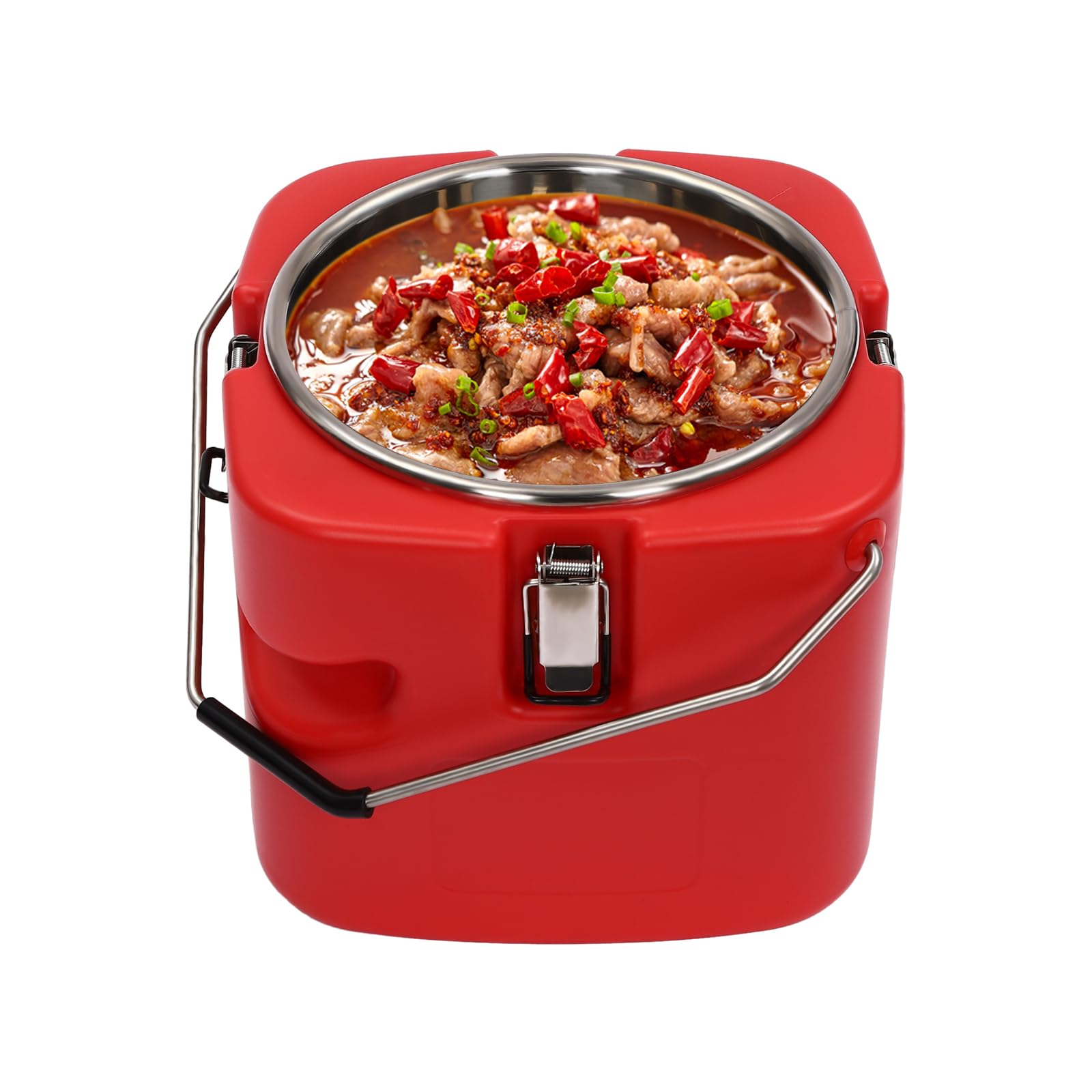 Insulated Soup Container, Commercial Food Warmer for Hot or Cold Food, 9.5L/2.5gal Hot Box for Catering, Stainless Steel Leakproof Lid Insulated Soup Container, with 4 Buckles & Handles & Lid