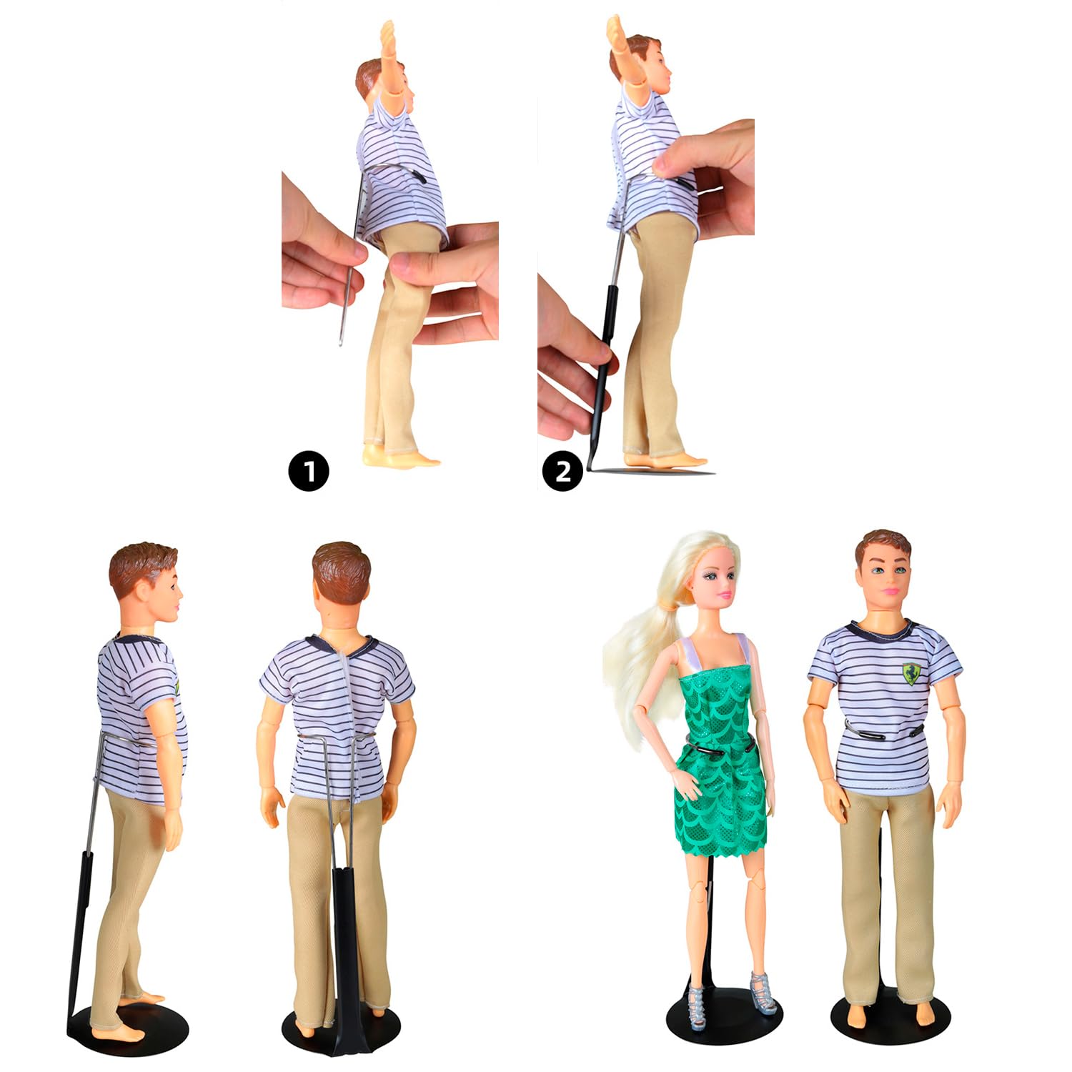 Spircol Black Adjustable Doll Stands Display Holder, fits for 8" to 12" Dolls or Action Figures Shelf, Waist is 2 to 2.5 inches wide, 5.5 to 7 inches around