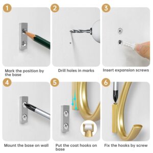 JCHOUS Heavy Duty Wall Hooks, 5.7 Inch Large Coat Hooks, 4 Packs Matte Gold Towel Hooks for Hanging in Bathroom, Entryway, Kitchen, etc