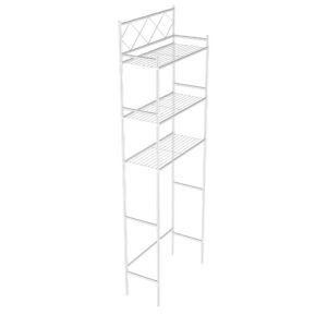 premius 3 tier metal bathroom space saver with powder coating, crafted from sturdy metal with a smooth finish with freestanding shelf, featuring 3 open wire shelves, 65x23.5x9.75 inches (white)