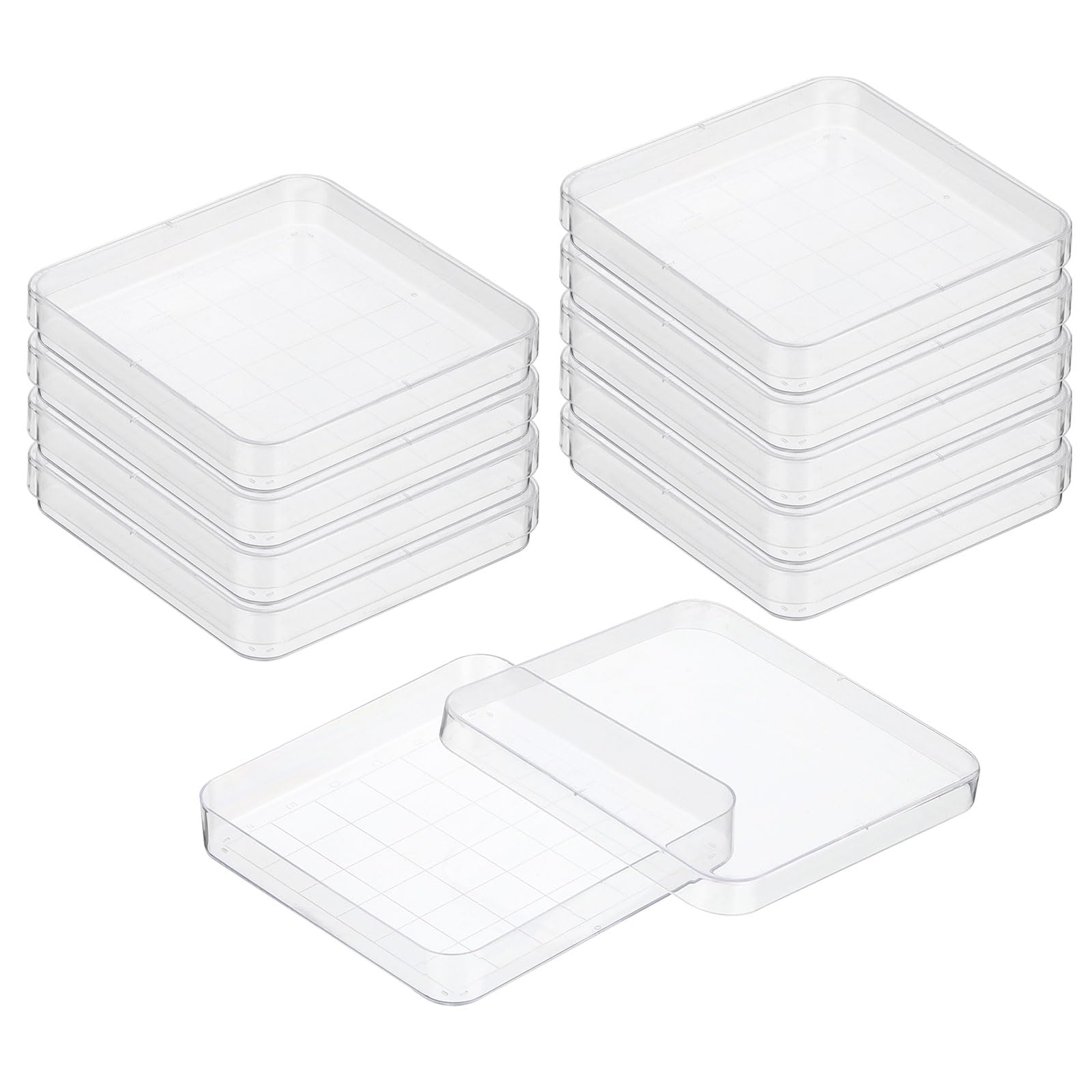 PATIKIL 100mm Plastic Petri Dishes with Cover, 10 Pcs Grid Squares Petri Plates Tissue Culture Plate for Lab Science Experiment, Clear