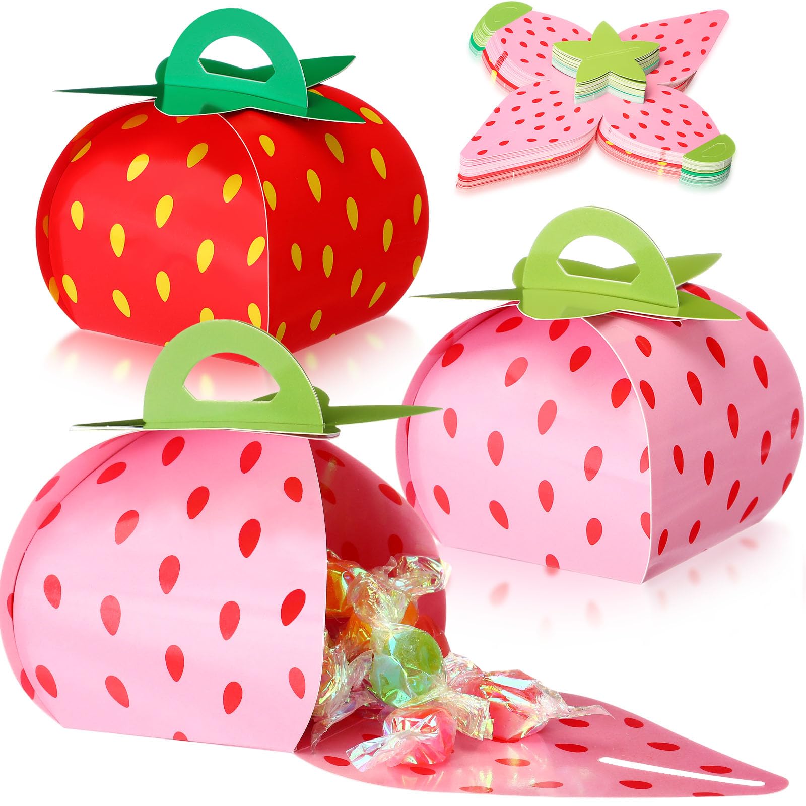 TaoBary 36 Pieces Strawberry Party Favor Boxes Strawberry Candy Treat Box 3D Mini Goodie Bag Strawberry Gift Boxes Strawberry Party Decorations Supplies for Summer Themed Birthday Baby Shower Party