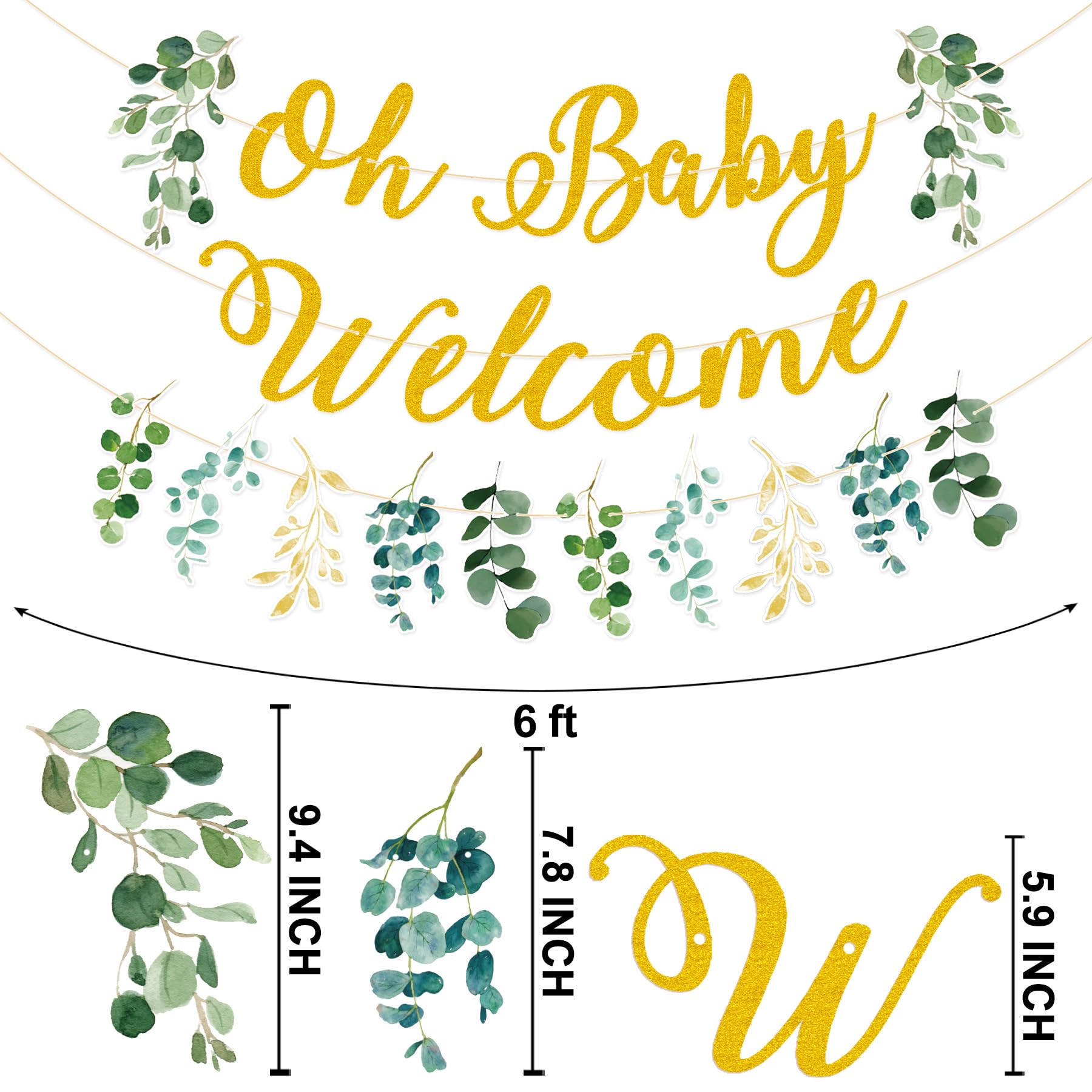 Gifloon Pre-Strung Baby Shower Decorations, Oh Baby Banner Welcome Baby Eucalyptus Leaves for Gender Geveal Party Decorations