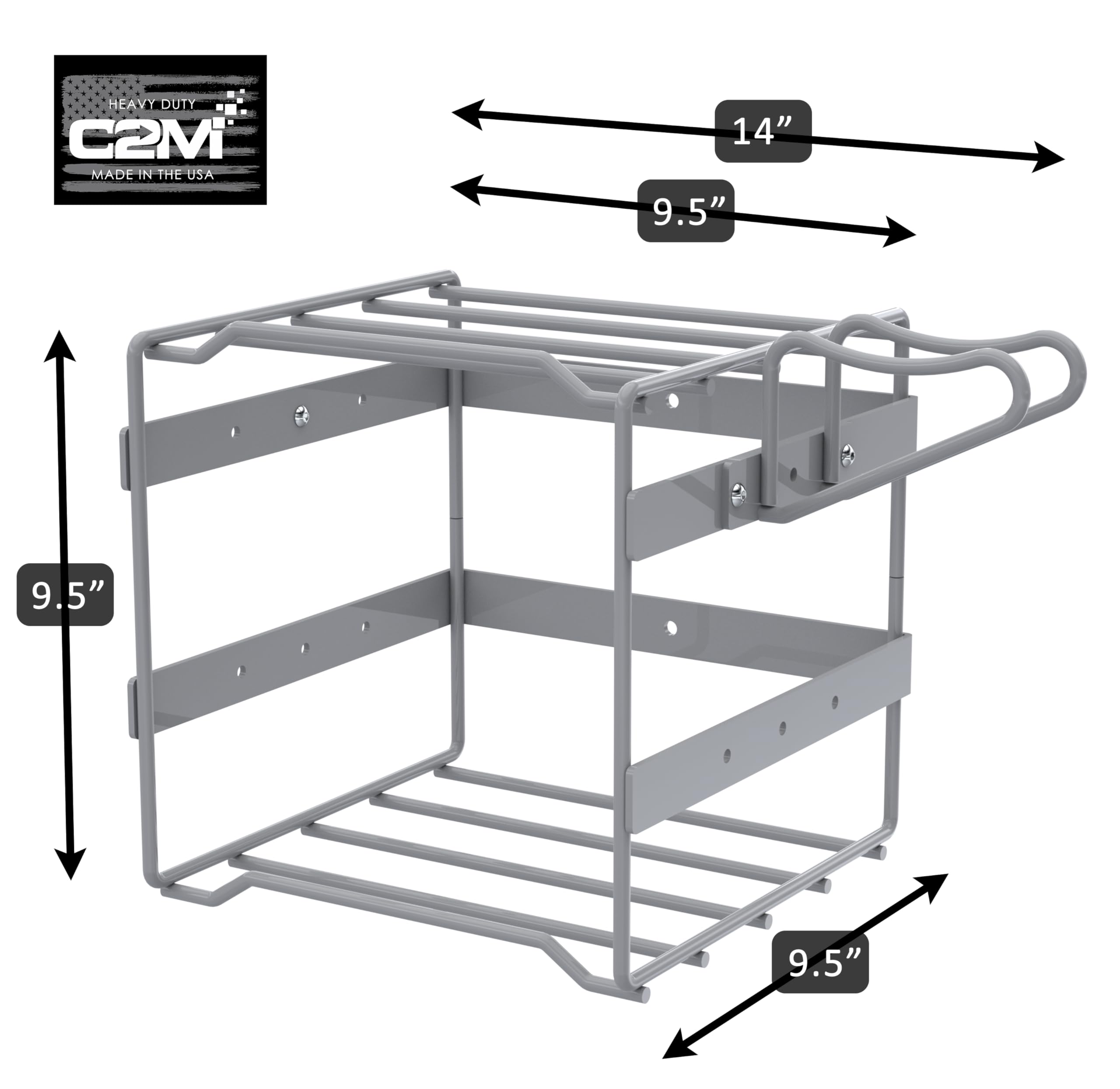 C2M Lawn Power Tool Organizer Wall Mount Rack Hanger for Leaf Blower and Weed Eater - Grey