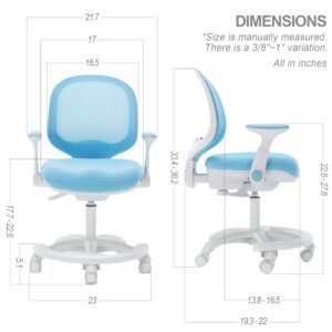 QualiSky Kids Desk Chair, Boy's Girl's Child Children Study Office Computer Chair, Ergonomic Design, Adjustable Height and Seat Depth (Grey) (Sky Blue W/Armrests and Footrest)