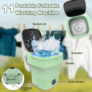 Mini Washing Machine, 11L Large Capacity, Foldable Portable Washing Machine with Spin Dryer, Small Collapsible Laundry Washer for Travel, Apartment, RV, Underwears, Socks, Baby Clothes, Green