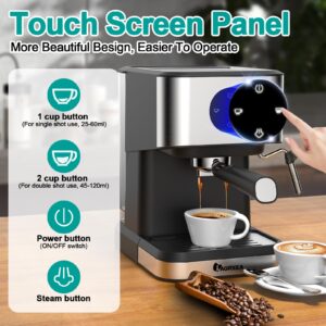 IAGREEA Espresso Machine 20 Bar, Professional Espresso Maker with Milk Frother Steam Wand, 50oz Removable Water Tank, Fast Heating Semi Automatic Coffee Machine for cappuccino, Latte, Macchiato