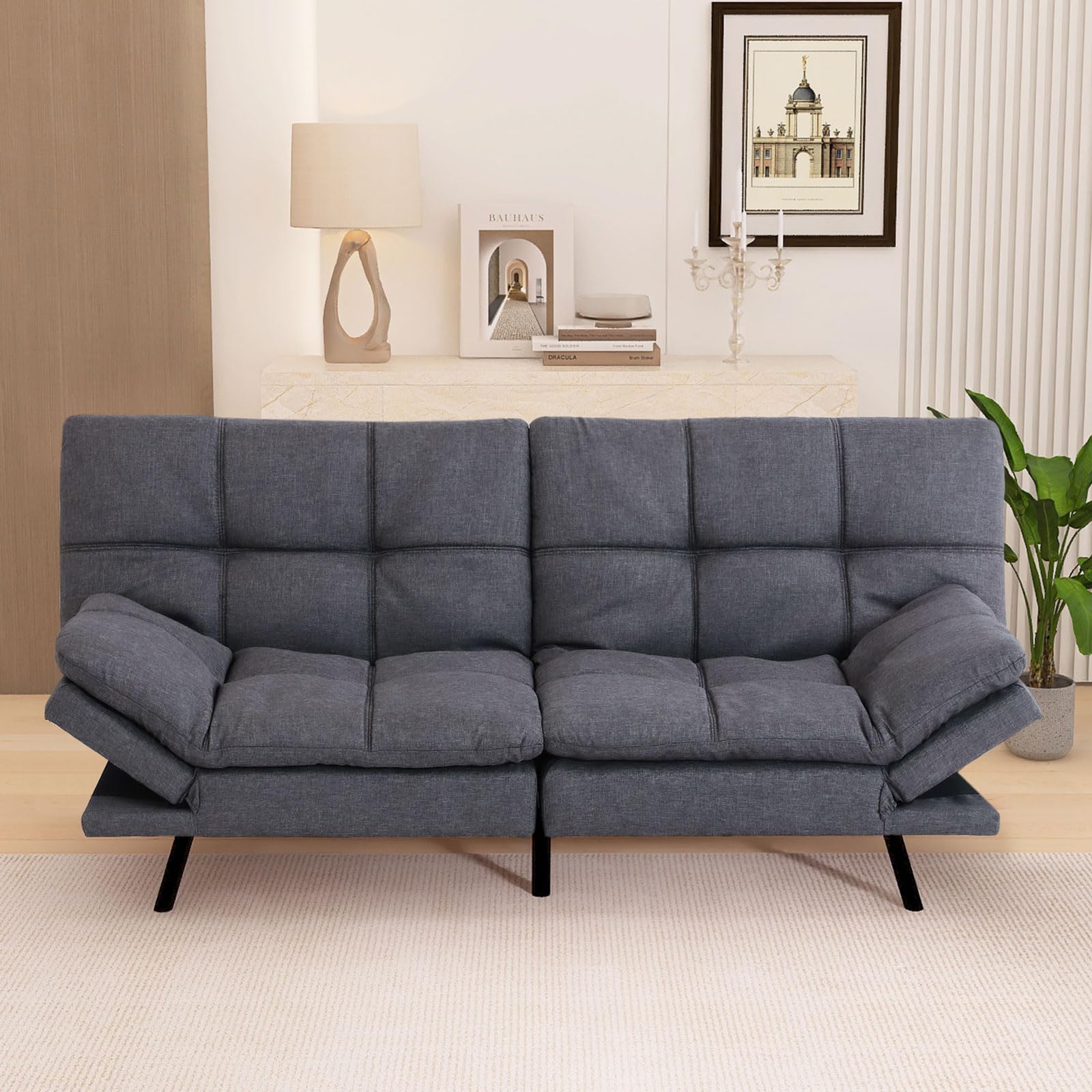 Hcore, Convertible Sleeper Sofa,Memory Foam Futon Couch Bed Sofabed, Standard Grey