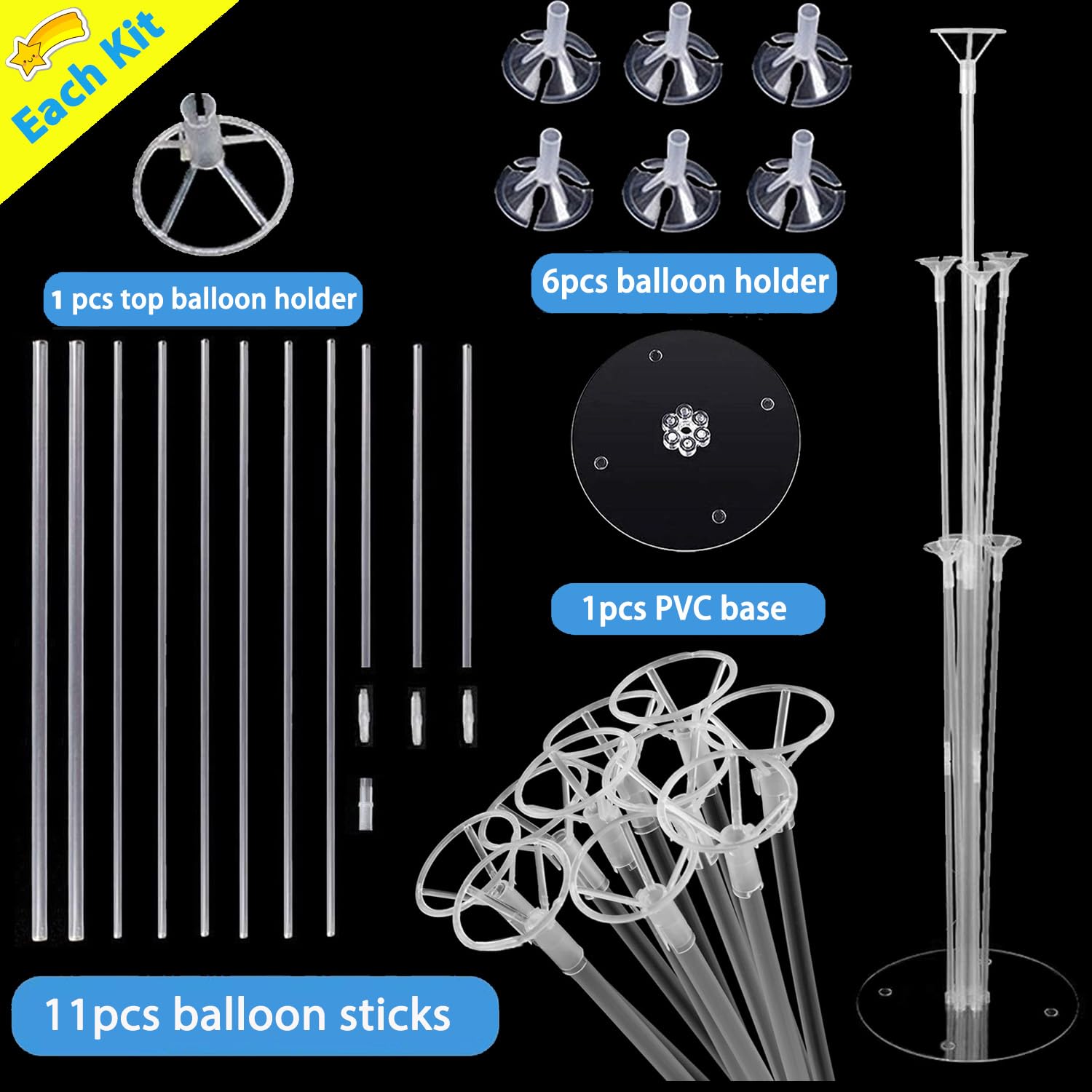 4 Pack Balloon Stand Kit, Fenxyo Balloon Sticks Holder with Base for Table Graduation Birthday Wedding Anniversary Baby Shower Gender Reveal Party Decorations