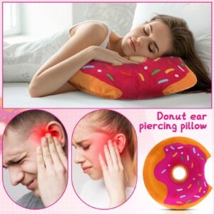 GlikCeil 1 Pack Donut Piercing Pillow for Ear Pain 12.6 Inch Ear Pillow for Side Sleeping Pink Donut Pillow for Ear with Sprinkles Doughnut Stuffed Cushion with Hole for Side Sleeper Chair Party Decor