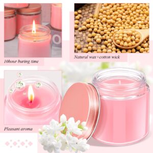 Conelist 24 Pcs Mini Mason Jar Candles Bulk 4 oz Scented Wax Candles Gift Small Soy Scented Candles with Lid Party Favor for Birthday Baby Shower Wedding, Freesia, Jasmine, Lavender(Pink, Rose Gold)