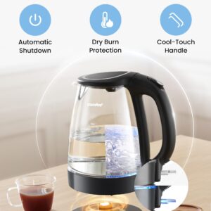 COMFEE' Electric Kettle, 1.7L Hot Water Boiler, 1500W Fast Boil, Glass Electric Tea Kettle with LED Indicator, Auto Shut-Off and Boil-Dry Protection, BPA Free