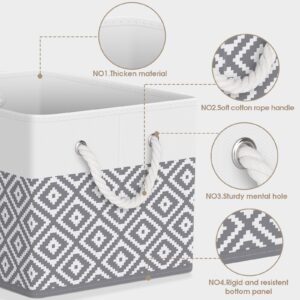 StorageTastic Storage Bins, 3-Pack Large Storage Box with Rope Handles, Collapsible Storage Basket for Organizing Books, Clothes, White & Grey