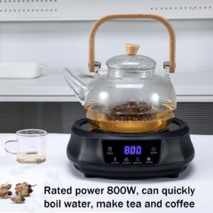 Motanber Mini Electric Stove,800W Hot Plates with 6.1”Countertop Single Burner,8 Level Temperature Control,Portable Compact Induction Cooktop,Easy to Clean,for Boiling Water, Making Tea(Black)