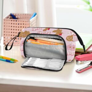 Large Pencil Case,Retro Cowgirl Boots Cactus Pink Student Pencil Bag Big Capacity Pencil Pouch Stationery Makeup Bag Organizer Pen Bag for Teen Boys Girls School College Office