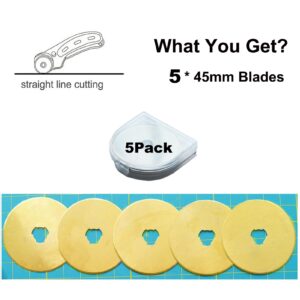 Rotary Cutter Blades, 45mm Replacement Blades 5Pack,Fits Fiskars,OLFA,Martelli,Dremel,Truecut,DAFA,Fabric Cutting Blades Refill for Quilting Scrapbooking Sewing Arts &Crafts,SKS-7,Titanium Coated