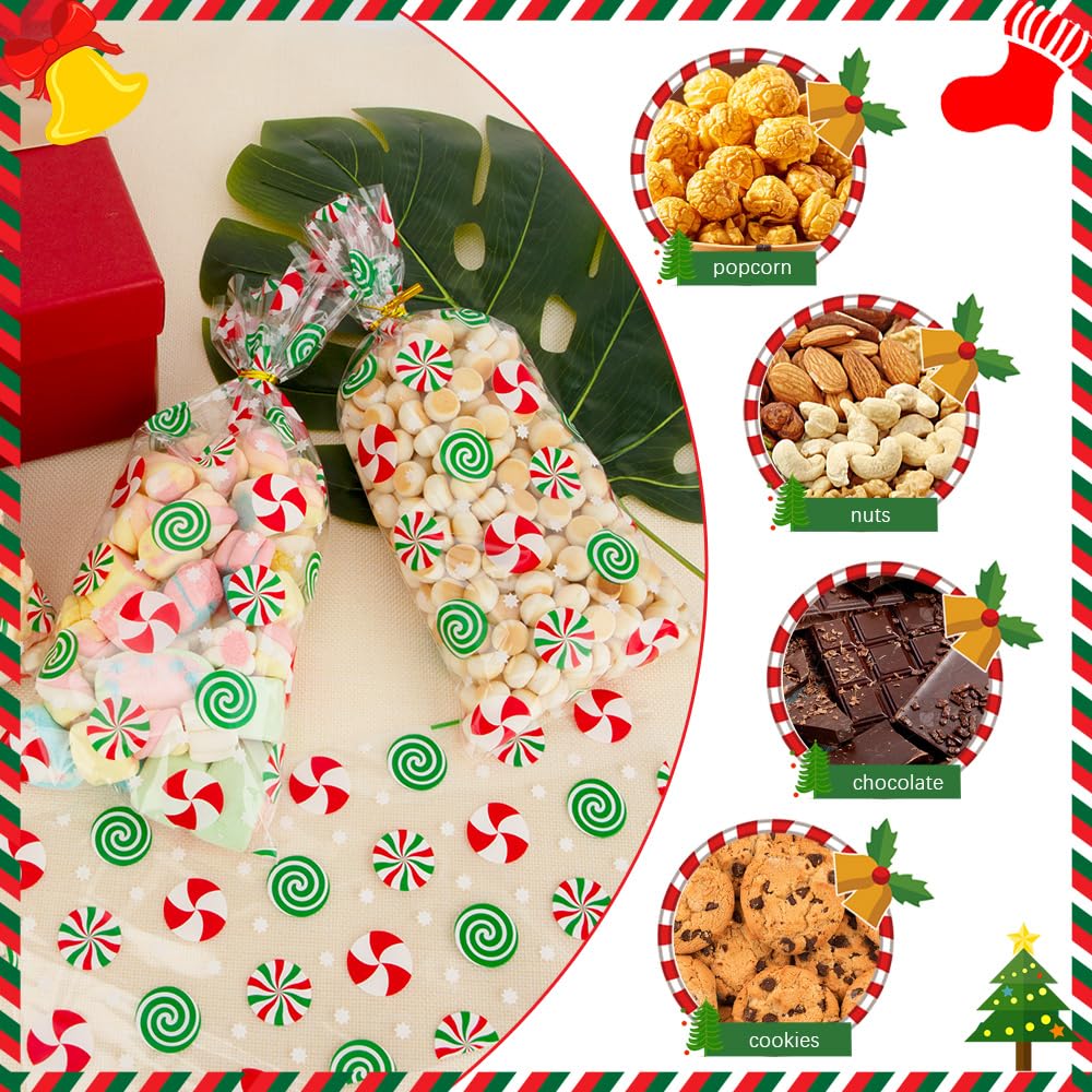 Christmas Treat Bags, 50 Pack Christmas Candy bags, Cellophane Treat Bags with Twist Ties, Christmas Candy Cane Goodie Gift Bags, Cello Holiday Treat Bags for Gift Wrap Sweets Xmas Party Favor Supplies