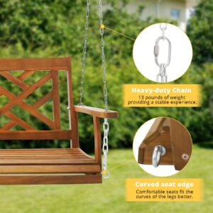 Outvita 4.1 FT Porch Swing, Acacia Wood Swing Bench Patio for Courtyard, Garden, with Heavy Duty Hanging Chain, Swing Chair for Outdoors, Gazebo Weight Capacity-800 LBS