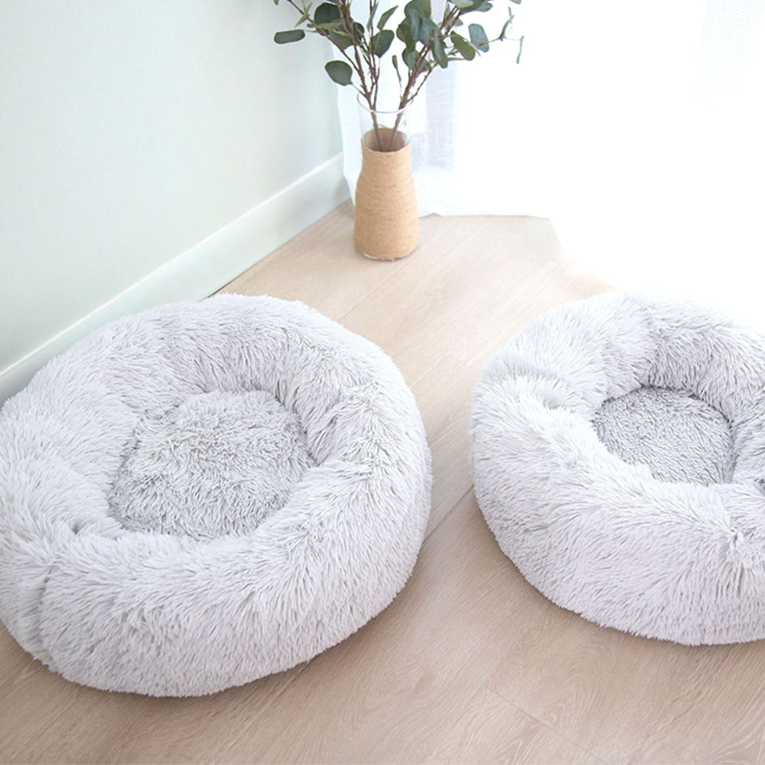 Lemuluxe Cat Beds for Indoor Cats, 15 inches Small Dog Bed Calming Plush Cat Bed Fluffy Round Dog Bed Donut Dog Bed Soft Puppy Pet Bed Cat Beds Kitten Beds for Indoor Kittens (Grey)